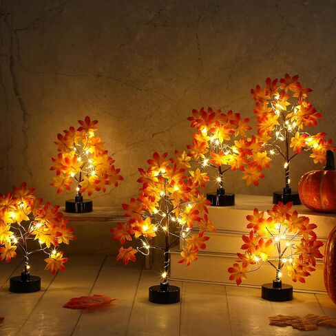 Coume 6 Pack Small Fall Lighted Maple Tree Thanksgiving 6inch 8inch 18 LED Light Up Artificial Autumn Table Centerpiece Decoration Wedding Party Gift for Home Fireplace Harvest Tabletop Indoor Decor in Saudi Arabia