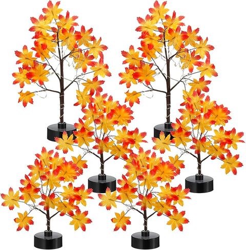 Coume 6 Pack Small Fall Lighted Maple Tree Thanksgiving 6inch 8inch 18 LED Light Up Artificial Autumn Table Centerpiece Decoration Wedding Party Gift for Home Fireplace Harvest Tabletop Indoor Decor in Saudi Arabia