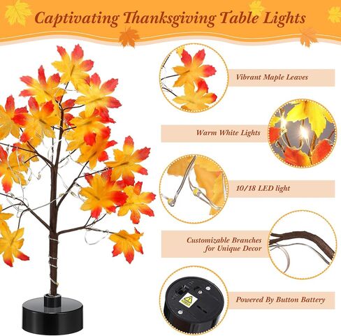 Coume 6 Pack Small Fall Lighted Maple Tree Thanksgiving 6inch 8inch 18 LED Light Up Artificial Autumn Table Centerpiece Decoration Wedding Party Gift for Home Fireplace Harvest Tabletop Indoor Decor in Saudi Arabia