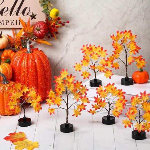 Coume 6 Pack Small Fall Lighted Maple Tree Thanksgiving 6inch 8inch 18 LED Light Up Artificial Autumn Table Centerpiece Decoration Wedding Party Gift for Home Fireplace Harvest Tabletop Indoor Decor in Saudi Arabia