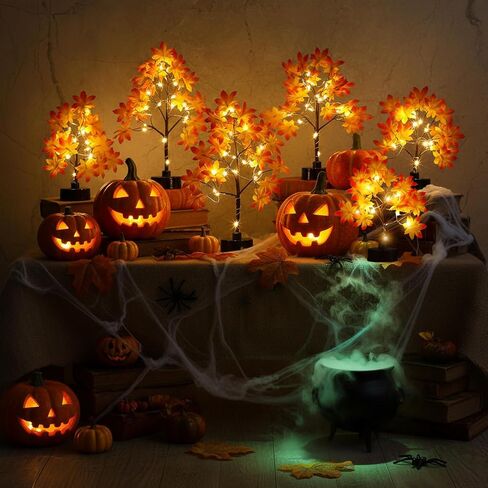 Coume 6 Pack Small Fall Lighted Maple Tree Thanksgiving 6inch 8inch 18 LED Light Up Artificial Autumn Table Centerpiece Decoration Wedding Party Gift for Home Fireplace Harvest Tabletop Indoor Decor in Saudi Arabia