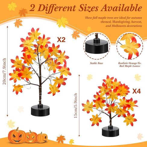 Coume 6 Pack Small Fall Lighted Maple Tree Thanksgiving 6inch 8inch 18 LED Light Up Artificial Autumn Table Centerpiece Decoration Wedding Party Gift for Home Fireplace Harvest Tabletop Indoor Decor in Saudi Arabia