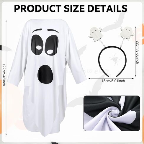 Newcotte 2 Pcs Halloween Ghost Costume Adult White Ghost Poncho with Headband for Funny Halloween Spooky Cosplay Party in Saudi Arabia