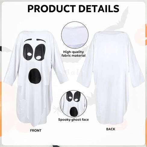 Newcotte 2 Pcs Halloween Ghost Costume Adult White Ghost Poncho with Headband for Funny Halloween Spooky Cosplay Party in Saudi Arabia