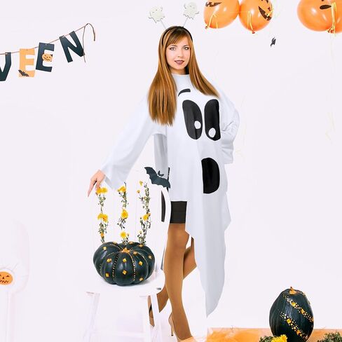 Newcotte 2 Pcs Halloween Ghost Costume Adult White Ghost Poncho with Headband for Funny Halloween Spooky Cosplay Party in Saudi Arabia