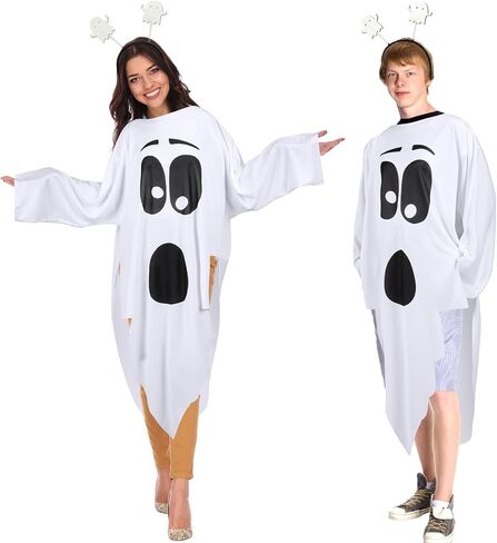 Newcotte 2 Pcs Halloween Ghost Costume Adult White Ghost Poncho with Headband for Funny Halloween Spooky Cosplay Party in Saudi Arabia