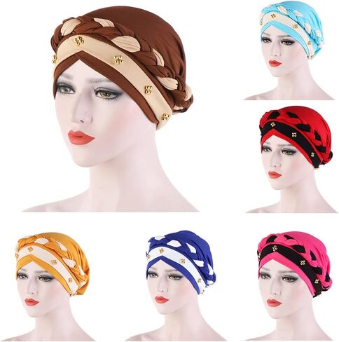 African Braid Turban Hats For Women Pre tied Beaded Chemo Cancer Headwrap Chemotherapy Headwear Headscarf in Saudi Arabia