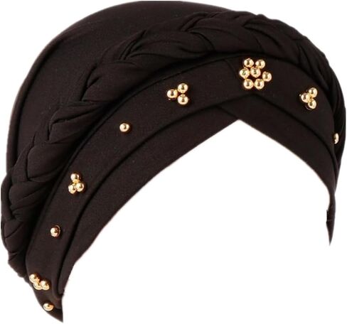 African Braid Turban Hats For Women Pre tied Beaded Chemo Cancer Headwrap Chemotherapy Headwear Headscarf in Saudi Arabia