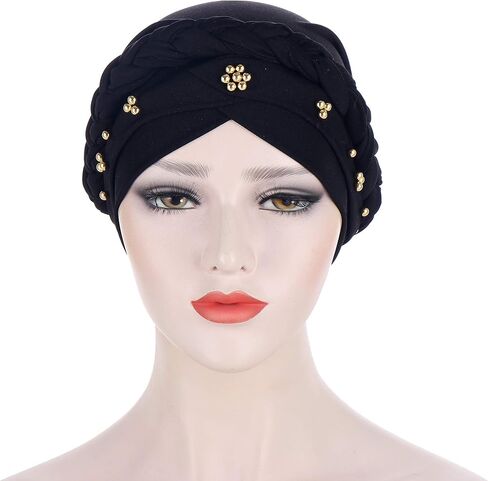 African Braid Turban Hats For Women Pre tied Beaded Chemo Cancer Headwrap Chemotherapy Headwear Headscarf in Saudi Arabia
