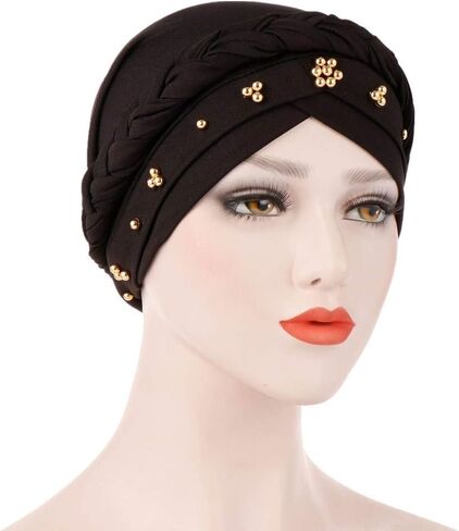 African Braid Turban Hats For Women Pre tied Beaded Chemo Cancer Headwrap Chemotherapy Headwear Headscarf in Saudi Arabia
