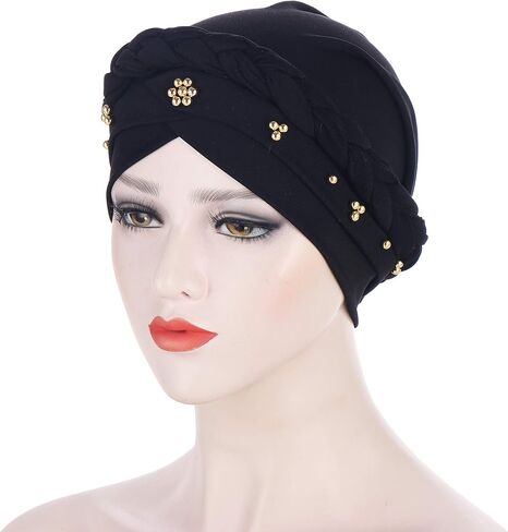 African Braid Turban Hats For Women Pre tied Beaded Chemo Cancer Headwrap Chemotherapy Headwear Headscarf in Saudi Arabia