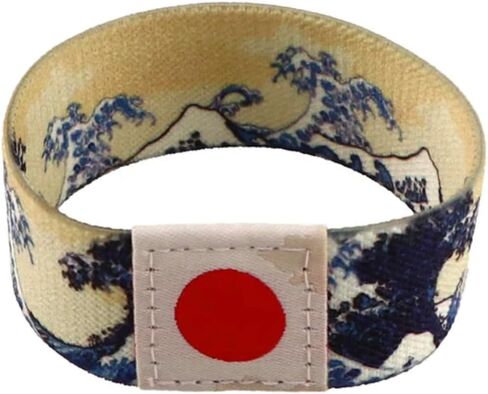 Hokusai Waves Great Wave Off Kanagawa Japan Art Mount Fuji Rising Red Sun 7.1" Reversible Stretch Wristband Wrist Band Bracelet Elastic Strap in Saudi Arabia