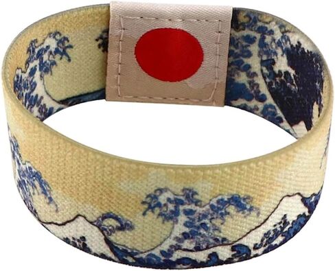 Hokusai Waves Great Wave Off Kanagawa Japan Art Mount Fuji Rising Red Sun 7.1" Reversible Stretch Wristband Wrist Band Bracelet Elastic Strap in Saudi Arabia