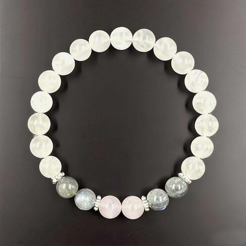 Crystal Bracelets for Women Men Natural White Stone Jade Gray Flash Quartz Beads Handmade Gemstone Stretch Elastic Healing Yoga Beaded Bracelet Attract Wealth Money Love Spiritual Jewelry Gift Unisex in Saudi Arabia