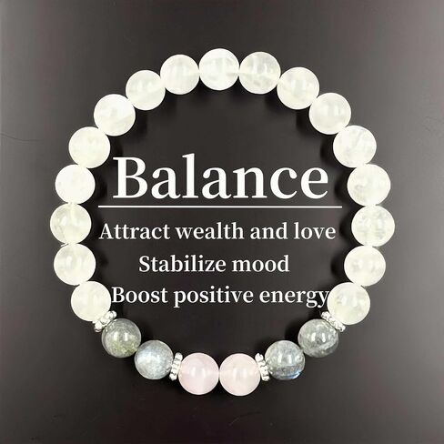 Crystal Bracelets for Women Men Natural White Stone Jade Gray Flash Quartz Beads Handmade Gemstone Stretch Elastic Healing Yoga Beaded Bracelet Attract Wealth Money Love Spiritual Jewelry Gift Unisex in Saudi Arabia