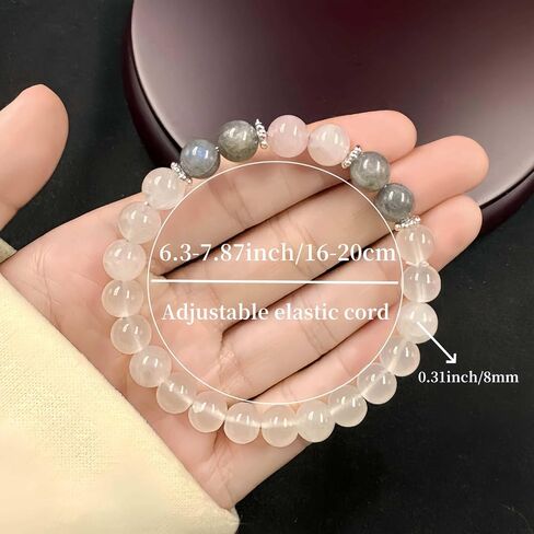 Crystal Bracelets for Women Men Natural White Stone Jade Gray Flash Quartz Beads Handmade Gemstone Stretch Elastic Healing Yoga Beaded Bracelet Attract Wealth Money Love Spiritual Jewelry Gift Unisex in Saudi Arabia