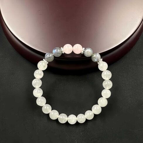 Crystal Bracelets for Women Men Natural White Stone Jade Gray Flash Quartz Beads Handmade Gemstone Stretch Elastic Healing Yoga Beaded Bracelet Attract Wealth Money Love Spiritual Jewelry Gift Unisex in Saudi Arabia
