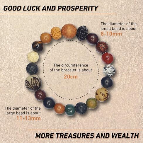 Men/Women 18-Seed Feng Shui Bracelet - Ancient Temple Blessing Jewelry with Oriental Wisdom & American Aesthetics - Good Luck & Wealth Guardian for Daily Balance in Kuwait