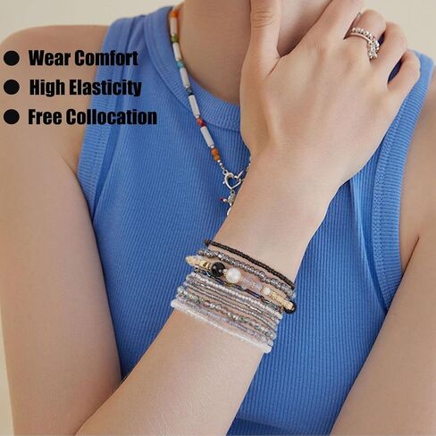 10 Bracelets Stack, Tackable Bracelets for Women Trendy, Boho Bead Bracelet Pack Friendship Jewelry in Saudi Arabia