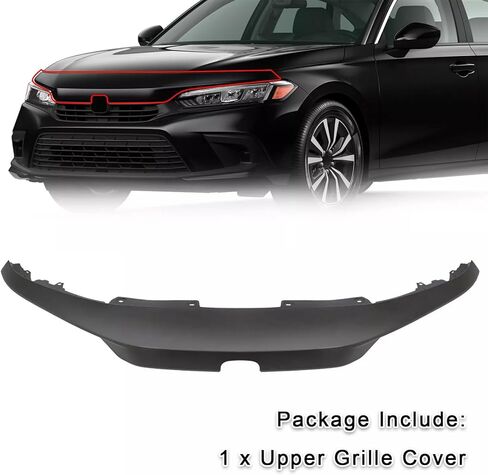 غطاء شبكي علوي للمصد الأمامي من Bewild متوافق مع 2022 2023 2024 Honda Civic Black 71111T43A01، HO1201106 in Kuwait