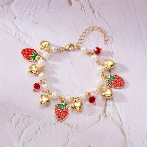 coadipress Strawberry Jewelry Set Red Strawberry Earrings Necklace Bracelet for Women Cute Lifelike Food Fruit Charm Jewelry Birthday Gifts in Saudi Arabia