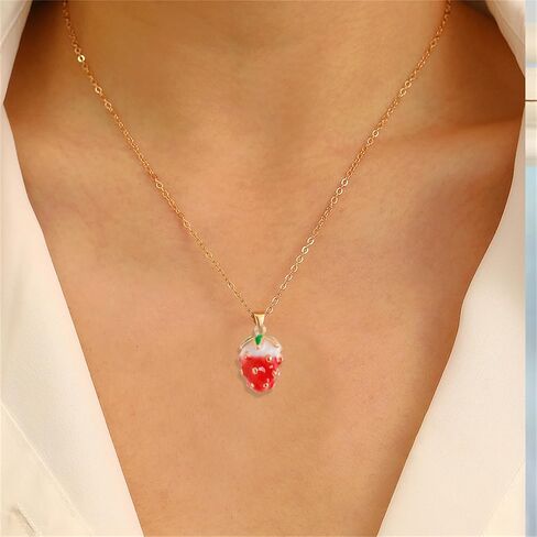 coadipress Strawberry Jewelry Set Red Strawberry Earrings Necklace Bracelet for Women Cute Lifelike Food Fruit Charm Jewelry Birthday Gifts in Saudi Arabia