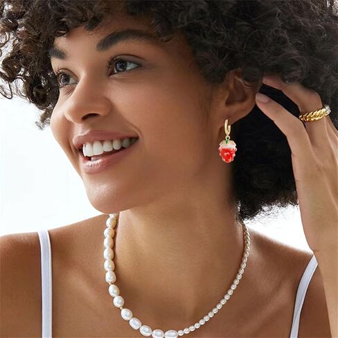 coadipress Strawberry Jewelry Set Red Strawberry Earrings Necklace Bracelet for Women Cute Lifelike Food Fruit Charm Jewelry Birthday Gifts in Saudi Arabia