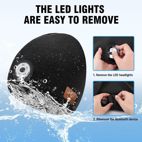 قبعة صغيرة LED بتقنية البلوتوث، قبعة صغيرة موسيقية قابلة لإعادة الشحن لفصل الشتاء، قبعة للمصابيح الأمامية وقبعة موسيقية ومكالمات، 3 أوضاع إضاءة للجري والمشي لمسافات طويلة والتخييم، أسود (للجنسين) in Kuwait