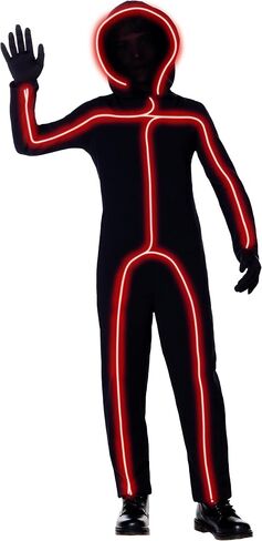 Spirit Halloween Light-Up E.L. Wire Orange Stick Figure Kids Costume | Stick Figure Cosplay | Jumpsuit Outfit | Funny Costume - L in Saudi Arabia