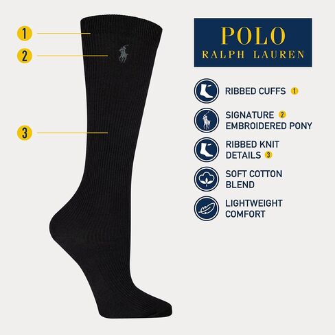 جوارب طويلة للركبة مضلعة كلاسيكية للسيدات من POLO RALPH LAUREN - عبوة زوج واحد - قطن مريح in Saudi Arabia