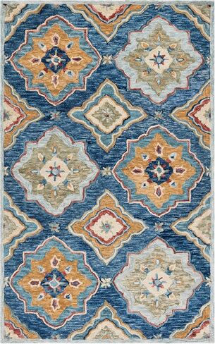 مجموعة SAFAVIEH Suzani مقاس 10.16 سم × 15.24 سم، أزرق داكن / أخضر SZN503N سجادة منطقة صوف فاخرة مصنوعة يدويًا من بوهو in Saudi Arabia