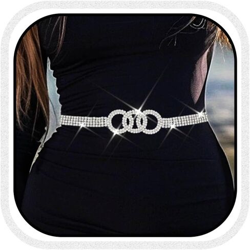 COSYDAYS Sparkly Rhinestone Chain Belts Silver Diamond Dress Belt Bling Waist Accessories for Women in Saudi Arabia