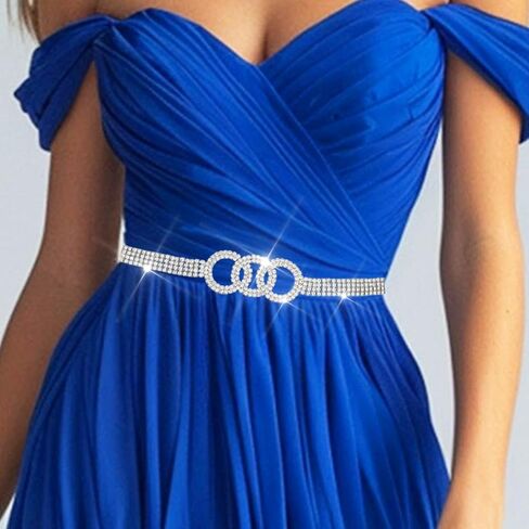COSYDAYS Sparkly Rhinestone Chain Belts Silver Diamond Dress Belt Bling Waist Accessories for Women in Saudi Arabia