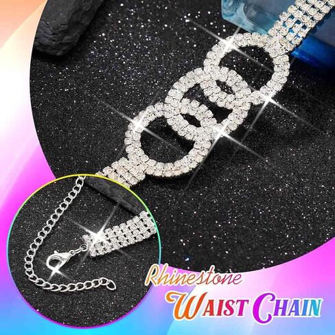 COSYDAYS Sparkly Rhinestone Chain Belts Silver Diamond Dress Belt Bling Waist Accessories for Women in Saudi Arabia