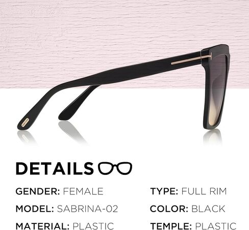 Tom Ford FT0764 SABRINA-02 نظارة شمسية مربعة الشكل + حزمة مع مجموعة أدوات تنظيف النظارات eSHADES in Saudi Arabia