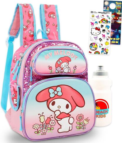 My Melody Mini Backpack for Kids - Bundle With 12" Sanrio School Bag, Water Bottle, Stickers, and More | My Melody Travel Bag for Girls in Saudi Arabia