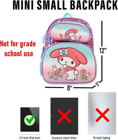 My Melody Mini Backpack for Kids - Bundle With 12" Sanrio School Bag, Water Bottle, Stickers, and More | My Melody Travel Bag for Girls in Saudi Arabia