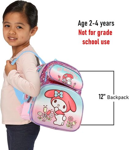 My Melody Mini Backpack for Kids - Bundle With 12" Sanrio School Bag, Water Bottle, Stickers, and More | My Melody Travel Bag for Girls in Saudi Arabia