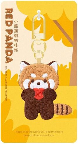 Animal Pendant Cartoon Funny Red Panda Keyrchain Sleep Red Panda Embroidery Pendant Bag Hanging(E) in Saudi Arabia