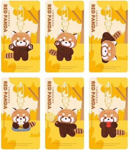 Animal Pendant Cartoon Funny Red Panda Keyrchain Sleep Red Panda Embroidery Pendant Bag Hanging(E) in Saudi Arabia