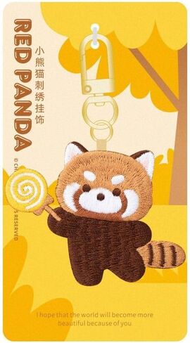 Animal Pendant Cartoon Funny Red Panda Keyrchain Sleep Red Panda Embroidery Pendant Bag Hanging(E) in Saudi Arabia