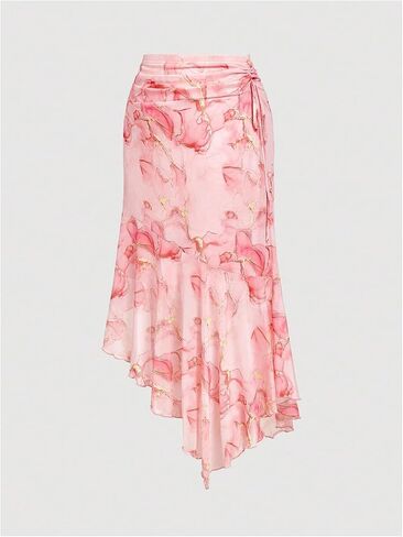 Women's Plus Size Y2k Ruffle Ruched Fishtail Skirt Side Drawstring Asymmetrical Bodycon Mesh Long Skirts in Saudi Arabia