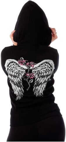 سترة نسائية من Liberty Wear بغطاء رأس خفيف الوزن بسحاب وسلك شائك وورود - أسود in Saudi Arabia