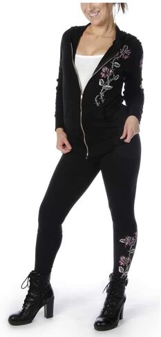 سترة نسائية من Liberty Wear بغطاء رأس خفيف الوزن بسحاب وسلك شائك وورود - أسود in Saudi Arabia