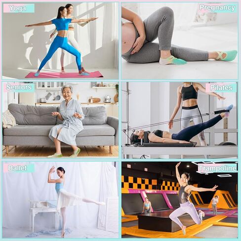 Jspupifip 6 Pairs Pilates Socks for Women Non-Slip Grip & Straps, Gradient Color Cotton Yoga Socks for Pilates, Barre, Barefoot, Dance, Home Workout in Saudi Arabia