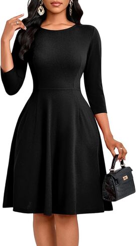 Women's Casual Long Sleeve Midi Dress Elegant A Line Empire Waist Crew Neck Flowy Swing Dress in Saudi Arabia