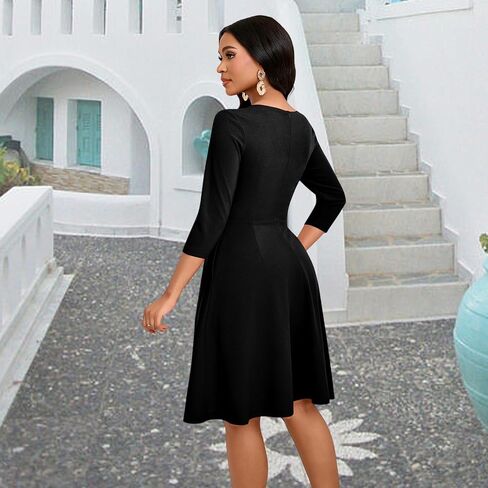 Women's Casual Long Sleeve Midi Dress Elegant A Line Empire Waist Crew Neck Flowy Swing Dress in Saudi Arabia