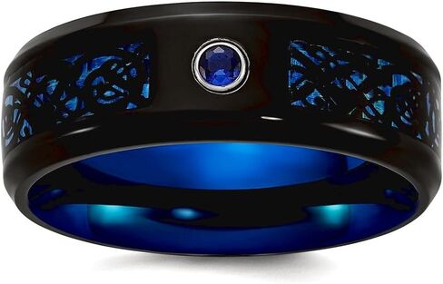 JewelryWeb 8mm Titanium Polished Black Blue Ip Cubic Zirconia Carbon Fiber Inlay In Clear Epoxy Band-Band Style Ring for Women and Men in Saudi Arabia