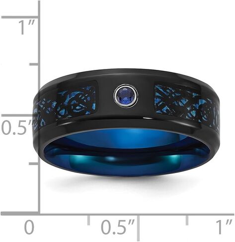 JewelryWeb 8mm Titanium Polished Black Blue Ip Cubic Zirconia Carbon Fiber Inlay In Clear Epoxy Band-Band Style Ring for Women and Men in Saudi Arabia