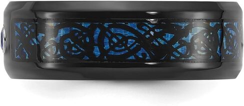 JewelryWeb 8mm Titanium Polished Black Blue Ip Cubic Zirconia Carbon Fiber Inlay In Clear Epoxy Band-Band Style Ring for Women and Men in Saudi Arabia